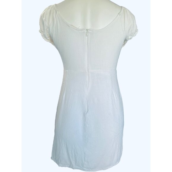 L A Hearts Women’s Size 10 Puff Sleeve peasant Dress Off White Rayon & Linen Boh - Picture 3 of 7